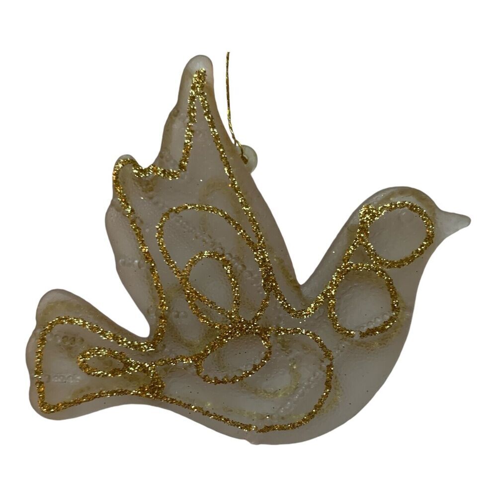 Vintage Gold Glitter Birds Christmas Tree Ornaments 3.5 X 4 in. Acrylic Decor 11